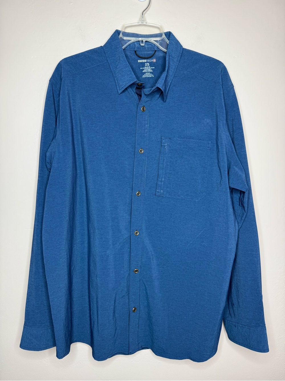 Swiss Tech Casual Button-Down Long Sleeve Shirt Blue Size XL